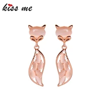 kissme cute little fox drop earrings for women unique white pink opal gold color animal earrings new fashion jewelry accessories