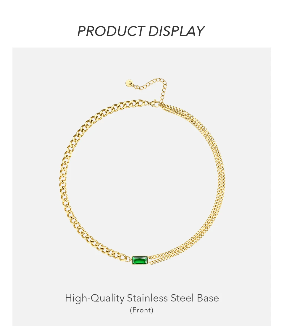 

Green Stone Link Chain Choker Necklace Women Gold Color Stainless Steel Glass Pendant Necklaces Fashion Jewelry