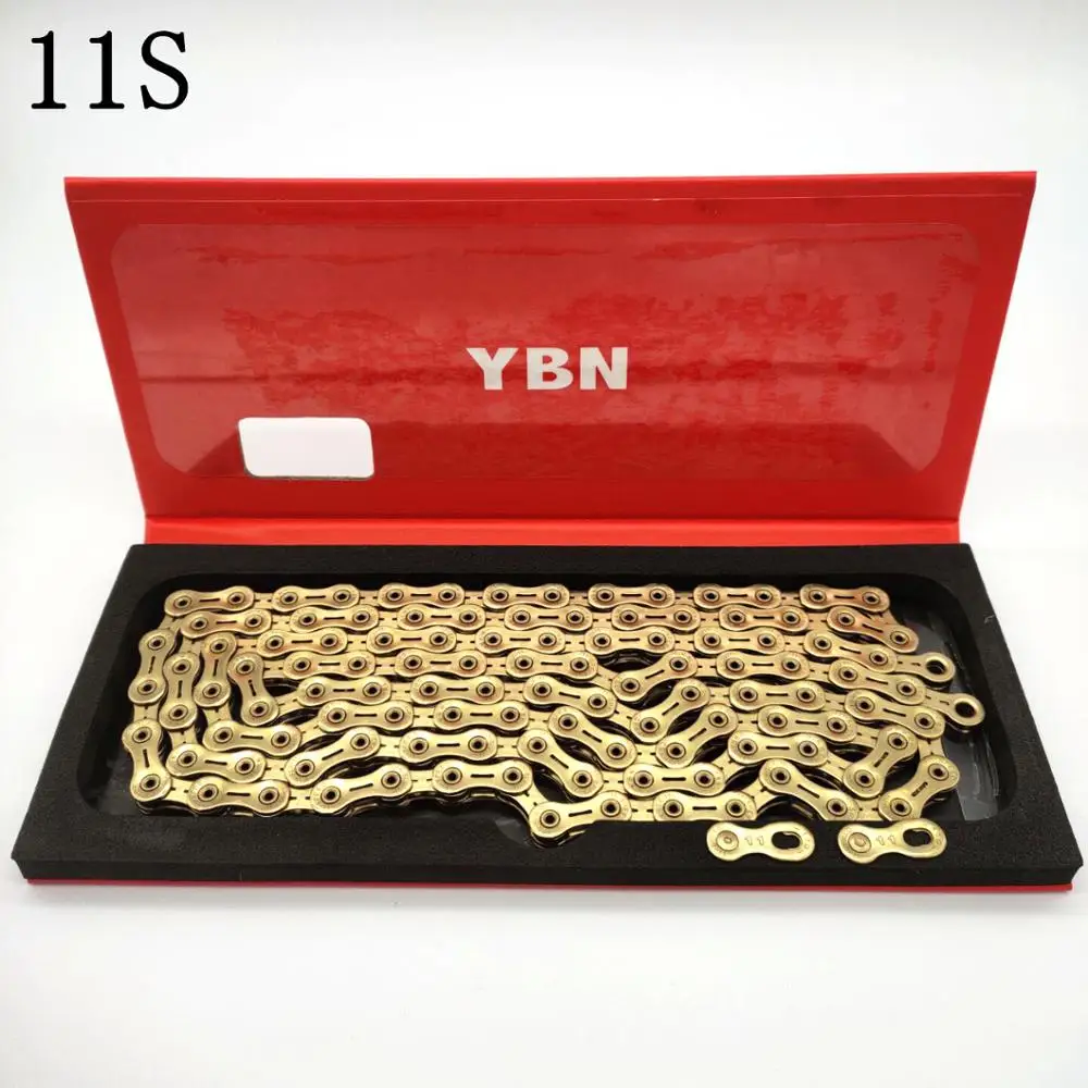YBN Новые велосипедные цепи сверхлегкие черные/Золотые полностью полые 10/11
