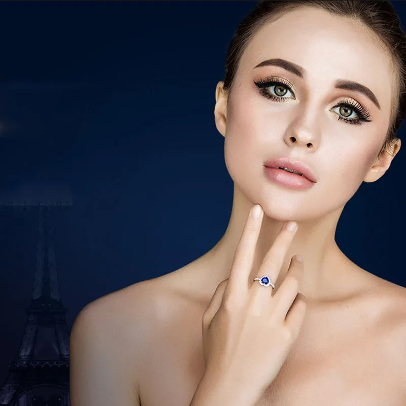 Темно-синее очаровательное кольцо Сердце моря с цирконием AAA подходит для женщин