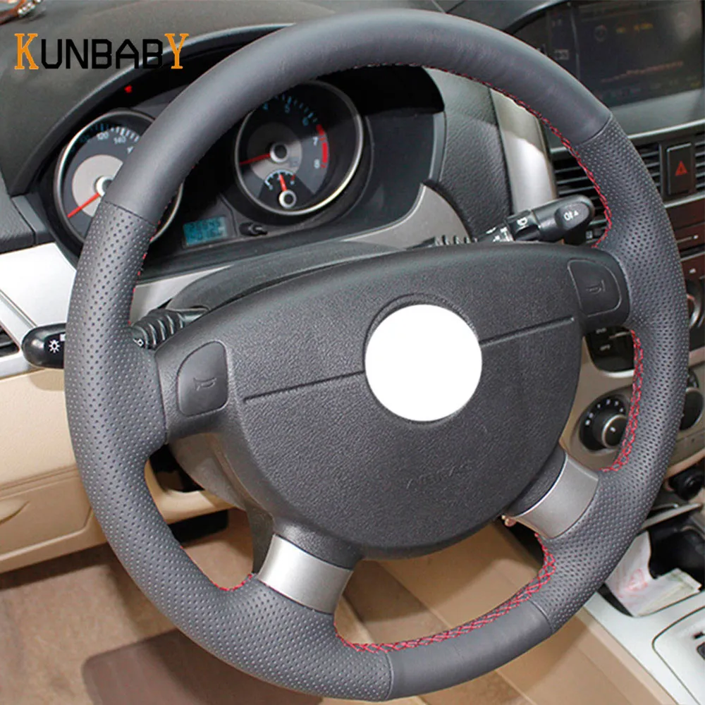 KUNBABY черный красный чехол рулевого колеса автомобиля из натуральной кожи для