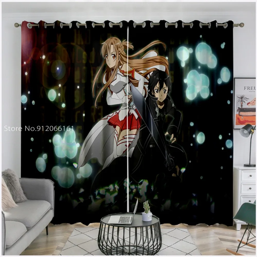 Японские Аниме оконные драпировки 3D печать меч искусство онлайн шторы 2 панели