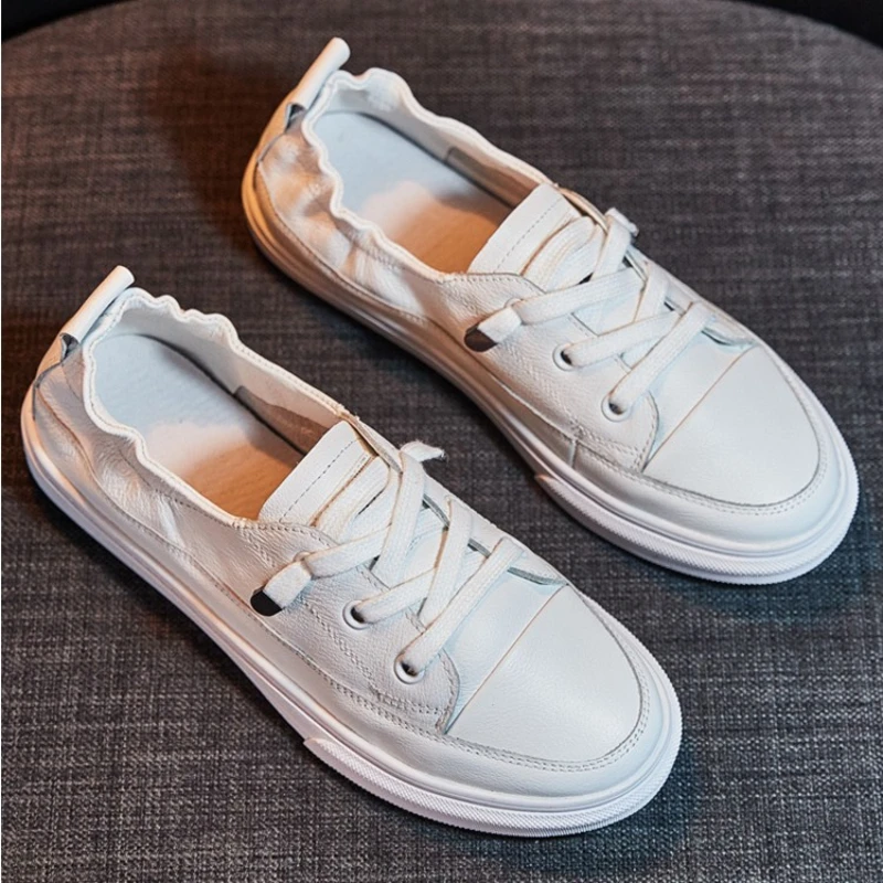 Дышащие Модные женские кроссовки из натуральной кожи Повседневная Белая обувь