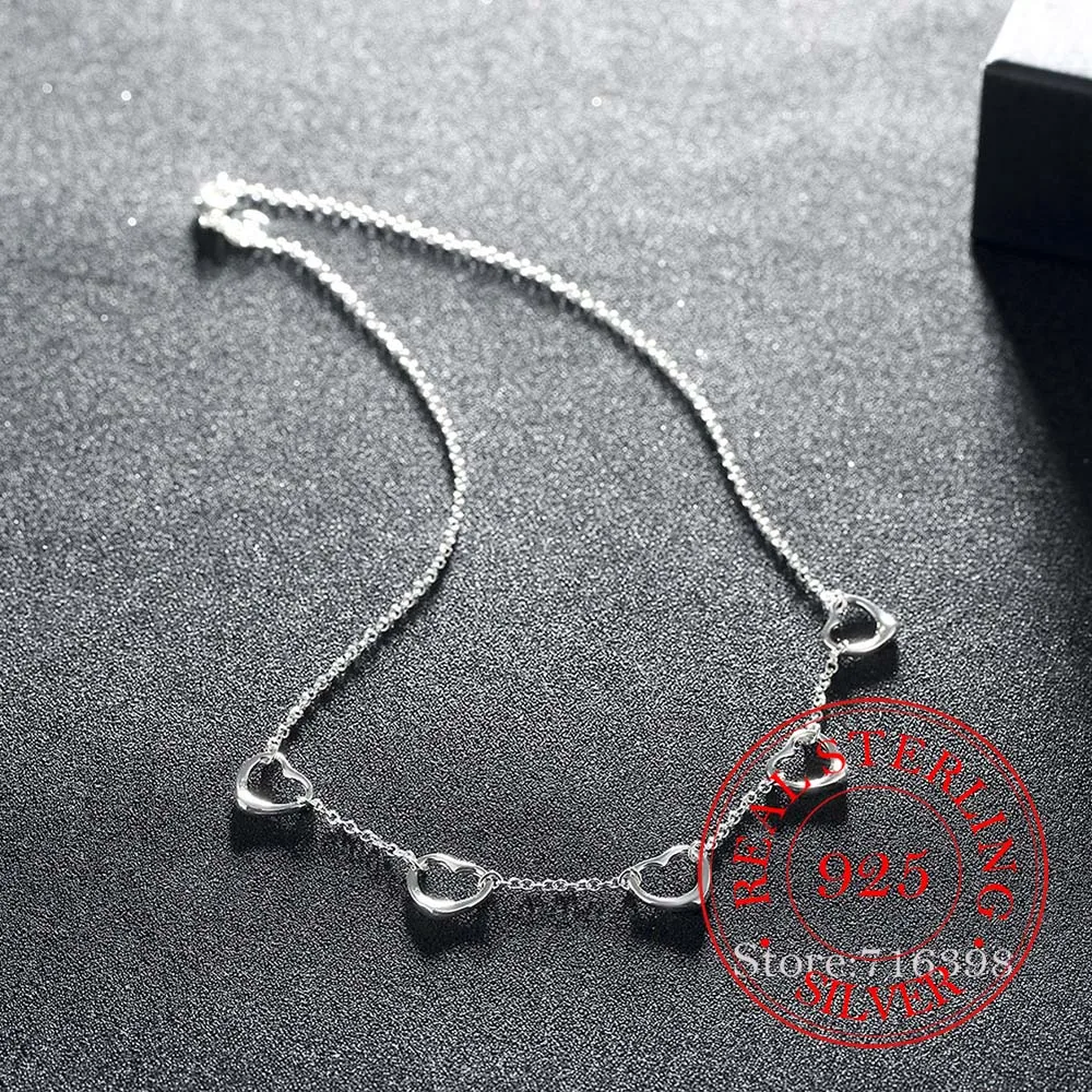 

2020 Vintage Bijoux Luxury 5 Love Heart Charm Statement Pendant Necklace for Women 925 Sterling Silver Fine Jewelry Accessories