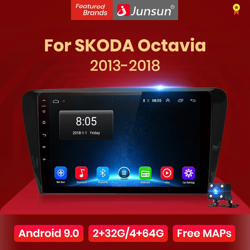 Junsun Штатное Головное устройство For Шкода Октавия 2013- GPS Android 8.1 aвтомагнитола магнитола 2 din автомагнитолы 2DIN Андроид для SKODA Octavia A7 штатная магнитола 2GB+32GB автомобильная мультимедиа
