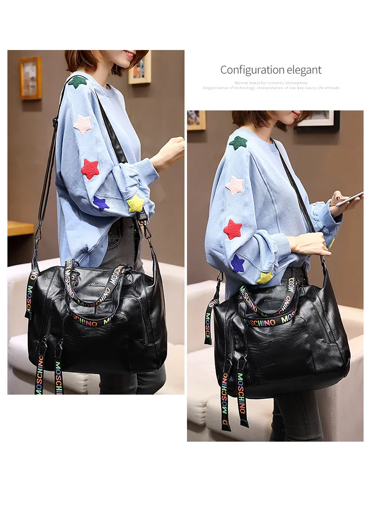 

Female Korean fashion PU leather large-capacity shoulder bag women handbag Crossbody Bags women's totes black