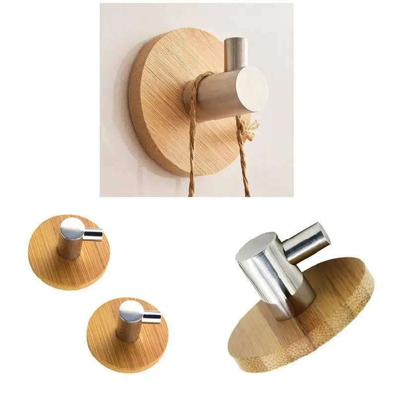 

L Shaped Adhesive Hooks Wood Stainless Steel Wall Hangers Clothes Towel Holder for Home Kitchen F2