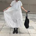 Женский сарафан с принтом, Макси-платье в горошек, Повседневная Туника с коротким рукавом, большие размеры, халат с оборками