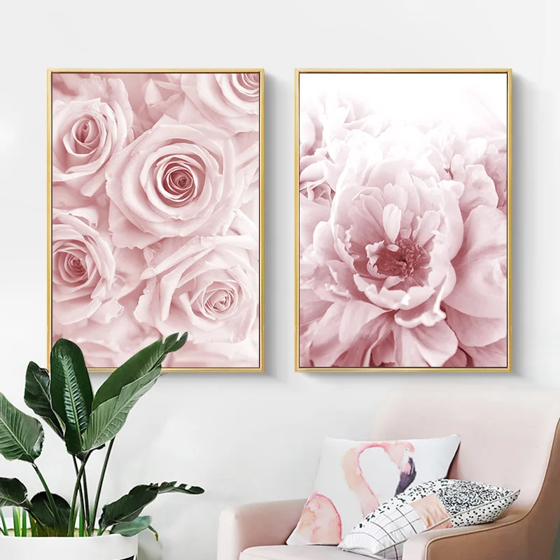 

Abstract Wall Art Elegant Pink Flowers Paintings Nordic Canvas Posters and Prints for Living Room Bedroom Corridor Decoration