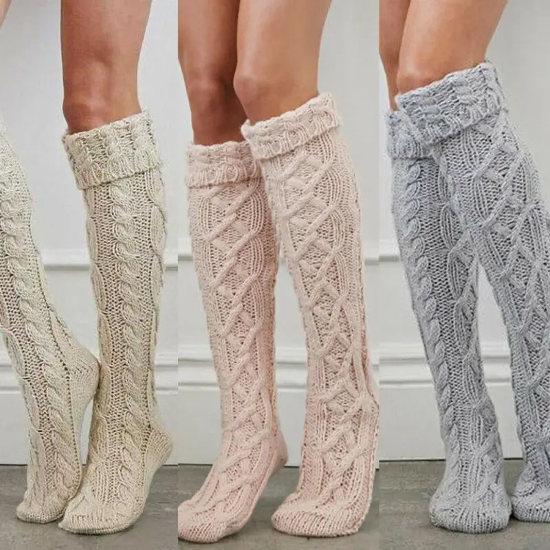 Женские теплые чулки зимняя Осенняя вязаная пряжа до колена женские высокие