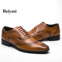 spring yellow wingtip business shoes men oxford leather fashion luxury custom shoes comfort shoes for men formal zapatos hombre