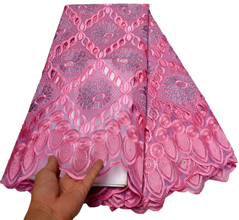

New 5 yards Heavy Rich Austria lace Highest Quality African Lurex Handcut cotton fabric Ghana traditional Couple Celebrant wear