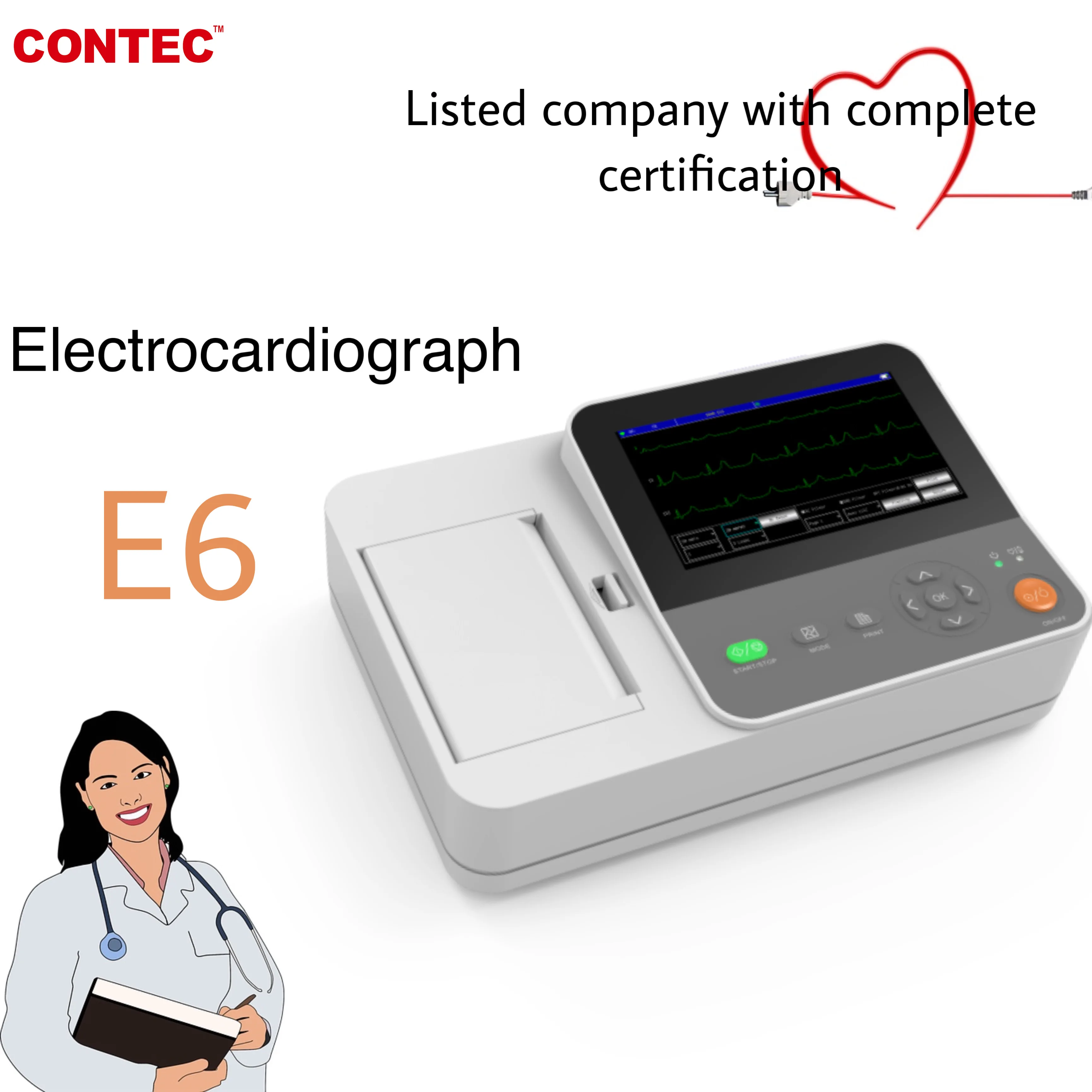 Contec Electrocardiograph E6 12-Lead ECG Time Print Powerful data management Auto-anaylsis Report |