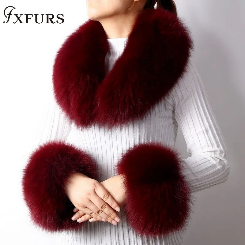 Новинка 2020 воротники из лисьего меха манжеты натурального шарфы енота комплект