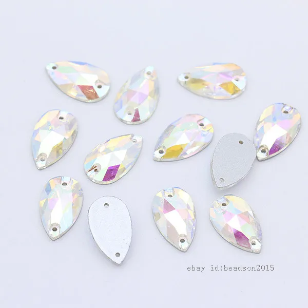clear AB 28p 11x18 мм, цветные стразы в форме капли, кристаллы, стеклянные камни, Пришивные серебряные стразы с плоской задней частью, драгоценные камни, 2 отверстия, бусины на пуговицах для свадебного платья - Цвет: clear AB