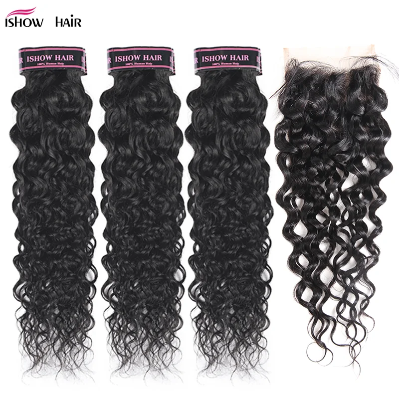 Ishow бразильские волнистые пучки с закрытием 100% натуральные кудрявые волос