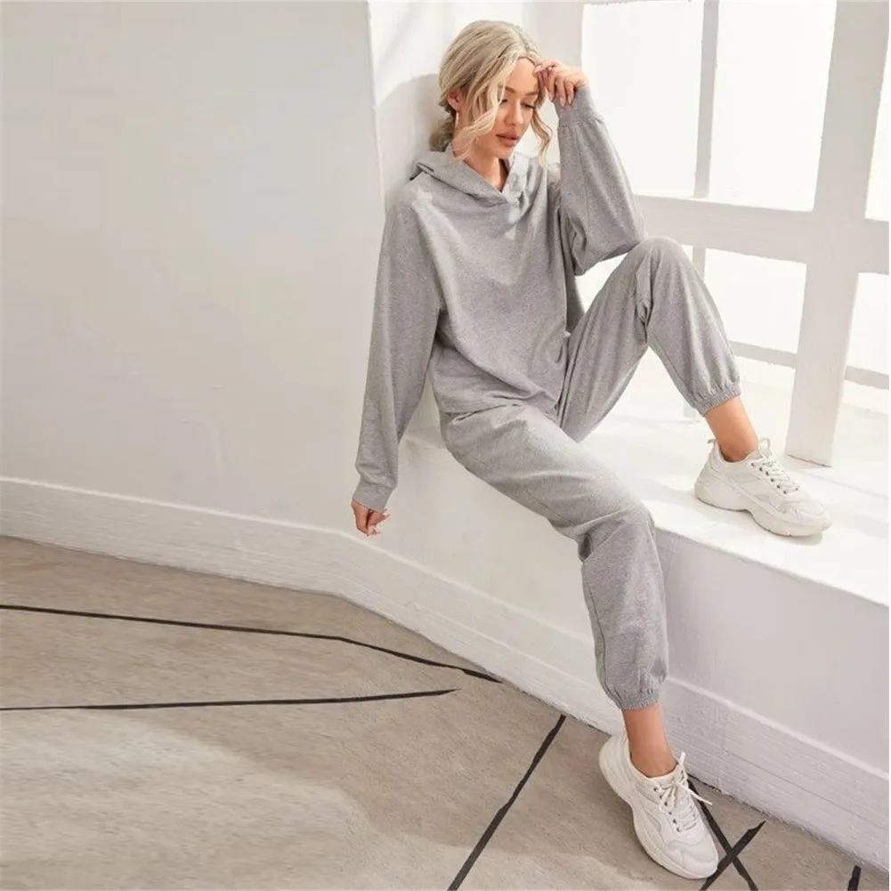 

GREYGEM Sports Outfit for Woman Spring Autumn 2 Pieces Set Drop Shoulder Hoodies and Pants Fashion Casual Fitness Suit