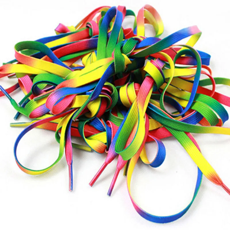 Wholesale!100cm/39.5inch Rainbow Shoelaces Flat Colorful Shoestrings for Casual Shoes
