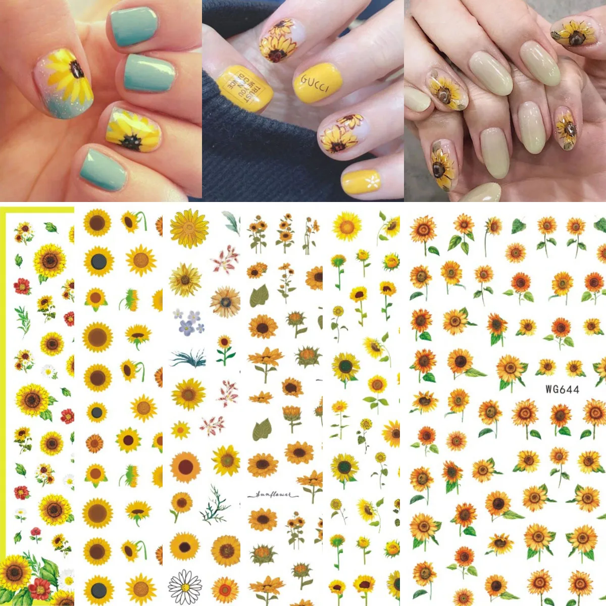 

3D Floral Nail Sticker Adhesive Colorful Beautiful Sunflower Flowers Decals Cartoon Nail Art Decoration Stickers Accessories
