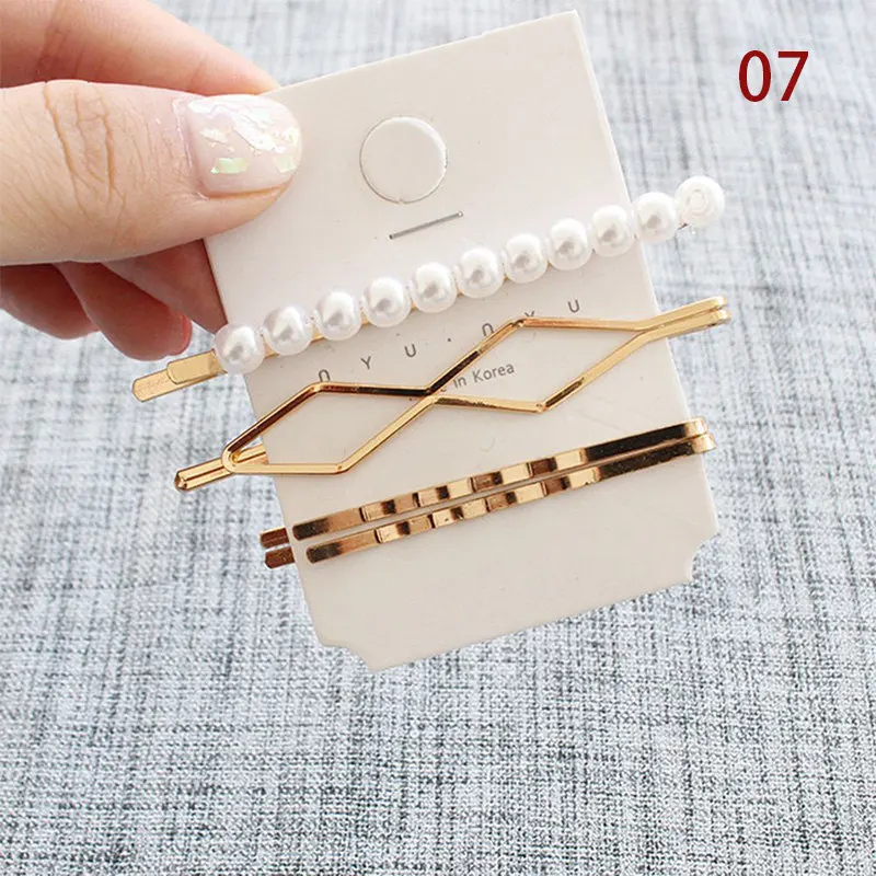 Темно-фиолетовый 3Pcs/set Pearl Metal Gold Color Hair Clip baby Pin Barrette Hairband Hairpin Headdress for women girls Hair Accessories - Цвет: Темно-фиолетовый