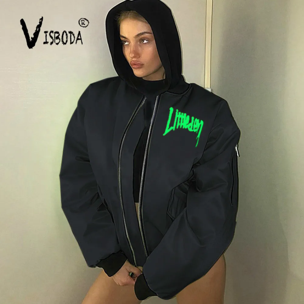 Женская свободная куртка Бомбер модный неоновый зеленый пуловер с косой молнией