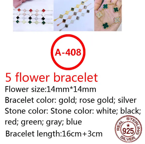 A408 14 мм 925 серебро браслет high end Мода Романтический 5 цветок клевера