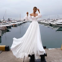 sexy boho beach wedding dresses custom size sweetheart puff sleeves pleat flowy a line women simple bridal dress