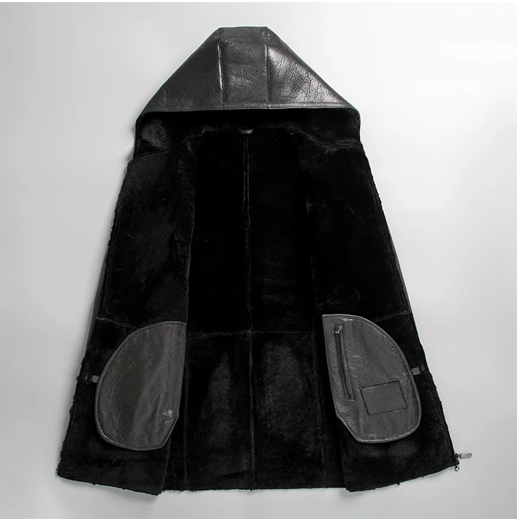 

JCHB 2021 Natural Fur Coat Men's Winter Jacket Real Sheepskin Coats Shearling Jackets for Men Hooded Hommes Veste SWY8023-1 Pph