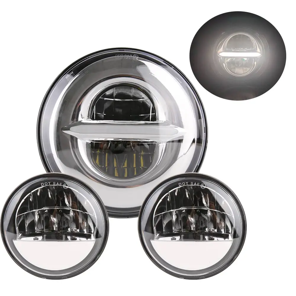 

For Motorcycle Headlamp Electra Glide Softail Fat Boy Touring 7 Inch Chrome LED Headlight 4.5 Inch Fog Light Passing Lamps