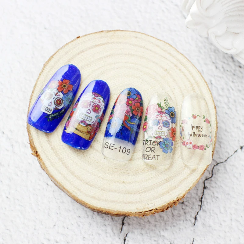 1 лист наклеек на ногти Хэллоуин Тыква череп кровь красные губы водные переводные