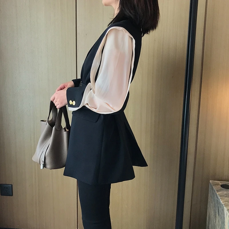 Женский Длинный блейзер офисный Официальный Черный Элегантный рабочий пиджак |