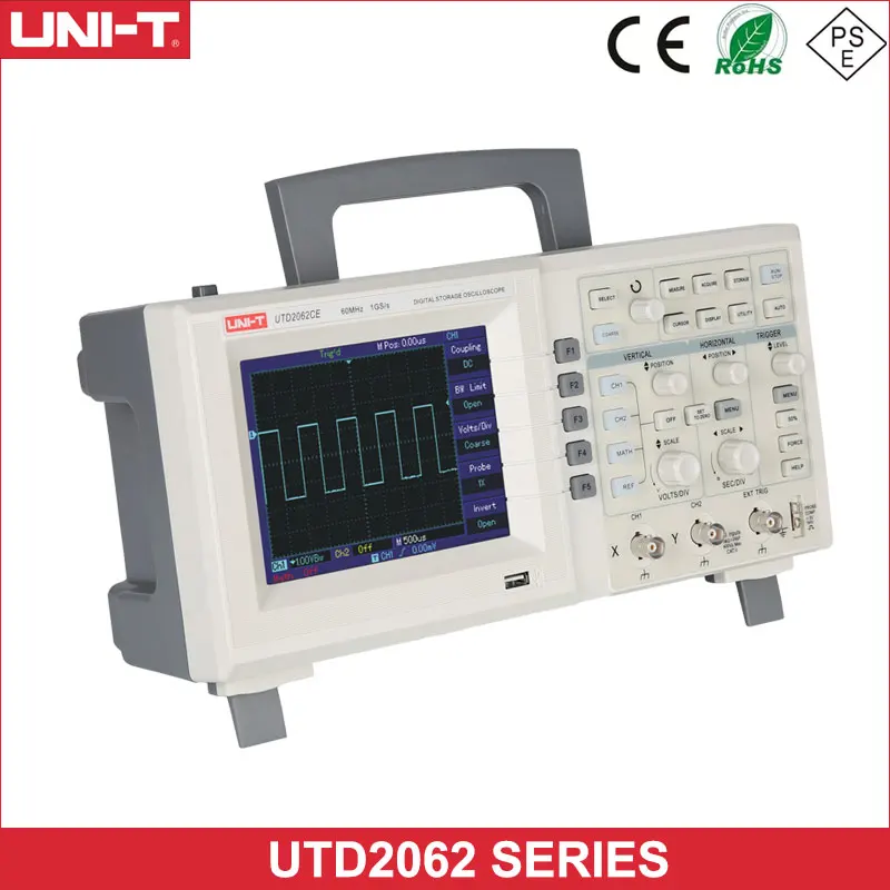 

UNI-T UTD2062CM UTD2062CE 100-240V Multi-functional Digital Storage Oscilloscope Switchable Probes 2 channels 1GS/s With USB