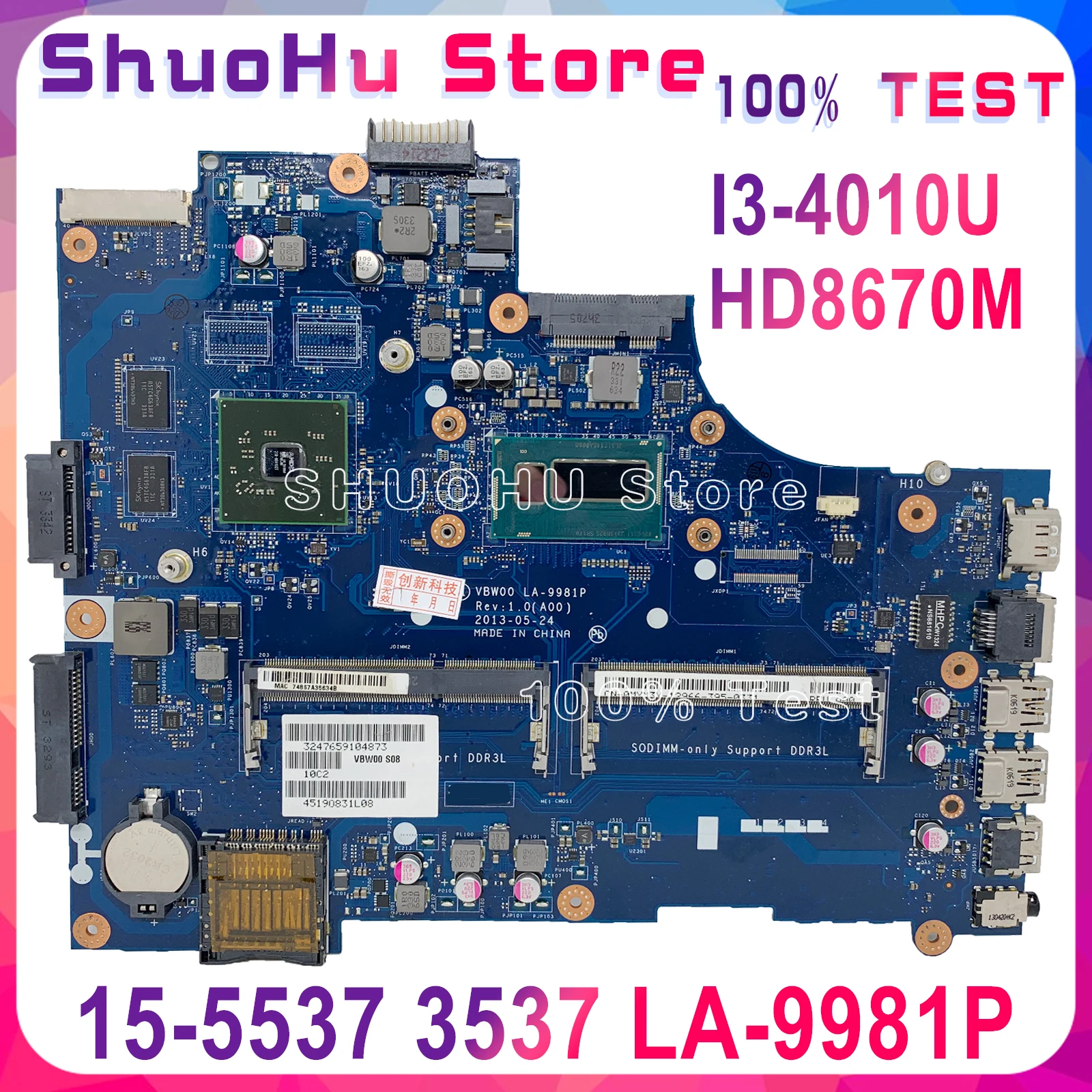 KEFU VBW00 LA 9981P для DELL Inspiron 15 3537 5537 Материнская плата ноутбука I3 4010U Процессор HD8670M GPU