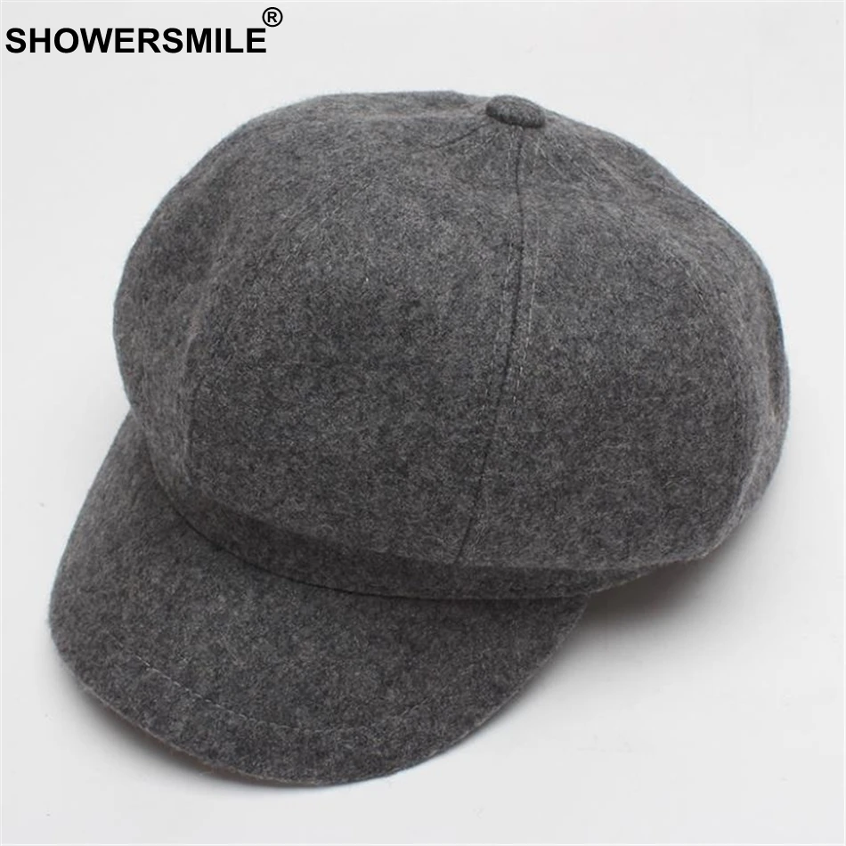SHOWERSMILE, Женская шерстяная шляпа, Женская британская Кепка Newsboy Camel, восьмипанельная женская шапка для художника на весну и зиму, восьмиугольная кепка