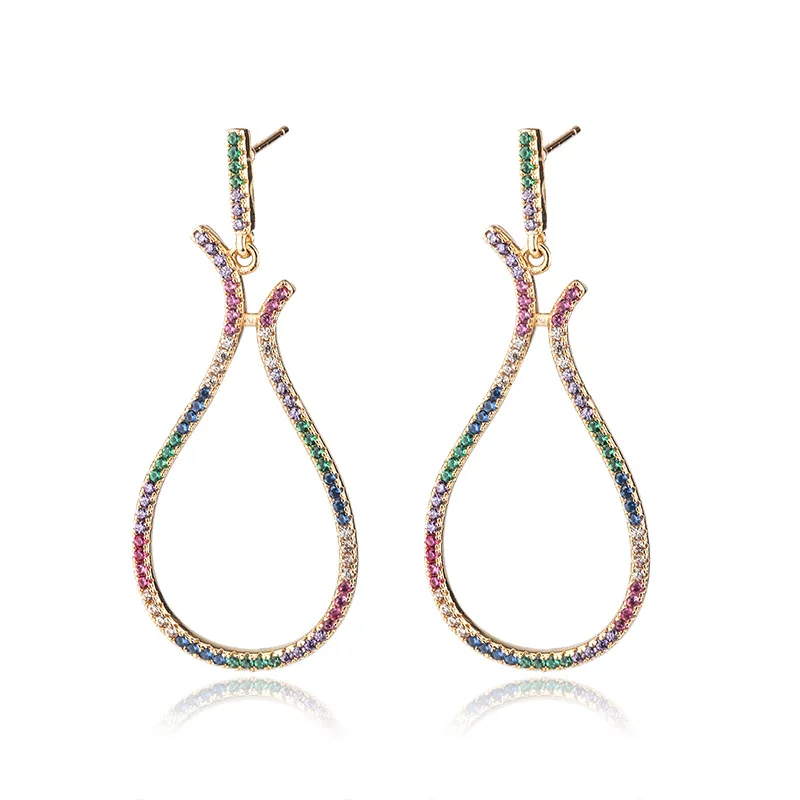 Модные большие серьги-подвески Funmode Разноцветные с фианитами для свадебной