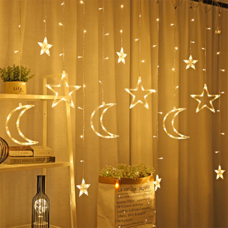 

3,5 meter sterne mond String Licht led Mit Batterie Box Garten Party Decor weihnachten Lampe home party Fee Draht warme wei 2021