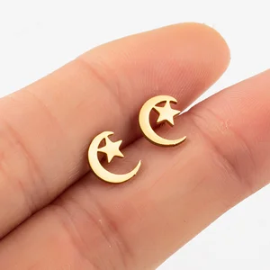 Серьги-гвоздики со звездами и луной, модные серьги-гвоздики из нержавеющей стали золотистого цвета, женские очаровательные ювелирные аксессуары 2020