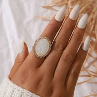 punk imitation gemstone inlaid single ring geometric ring for women artificial opal index finger ring trendy fashion jewelry