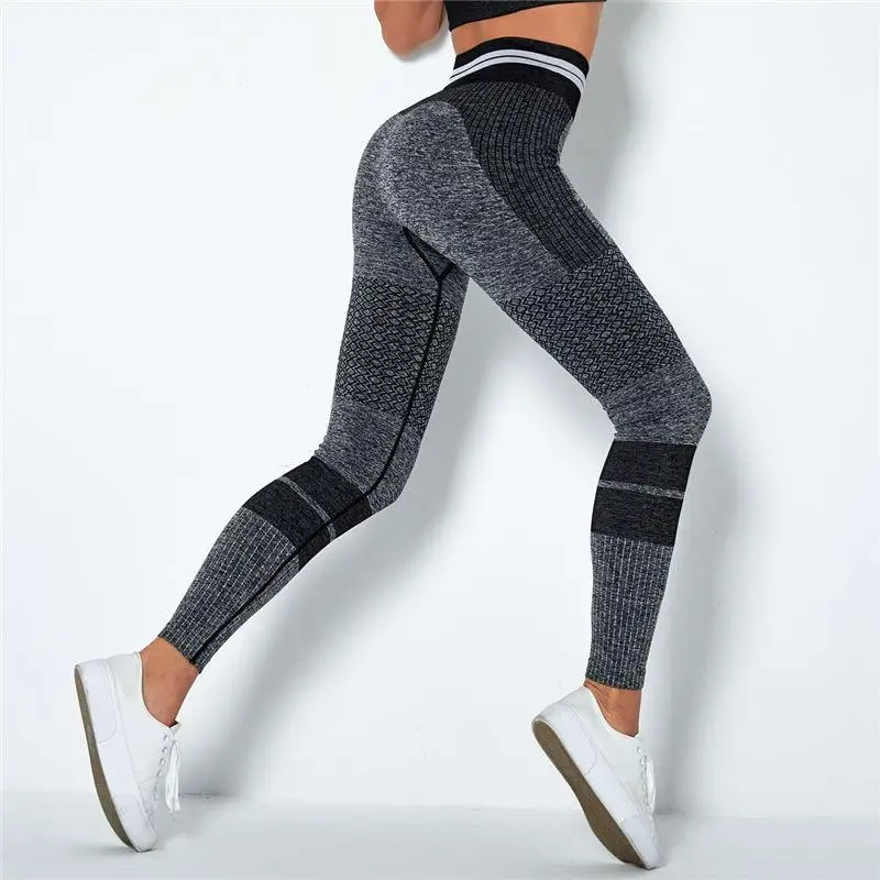 High Waist Yoga Leggings Energy Seamless Sports Pants Striped Knitted Gym Leggings Quick Dry Running Pants Breathable Leggins