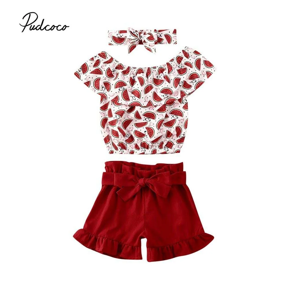 2020 летняя детская одежда для маленьких девочек с принтом арбуза рюшами футболка