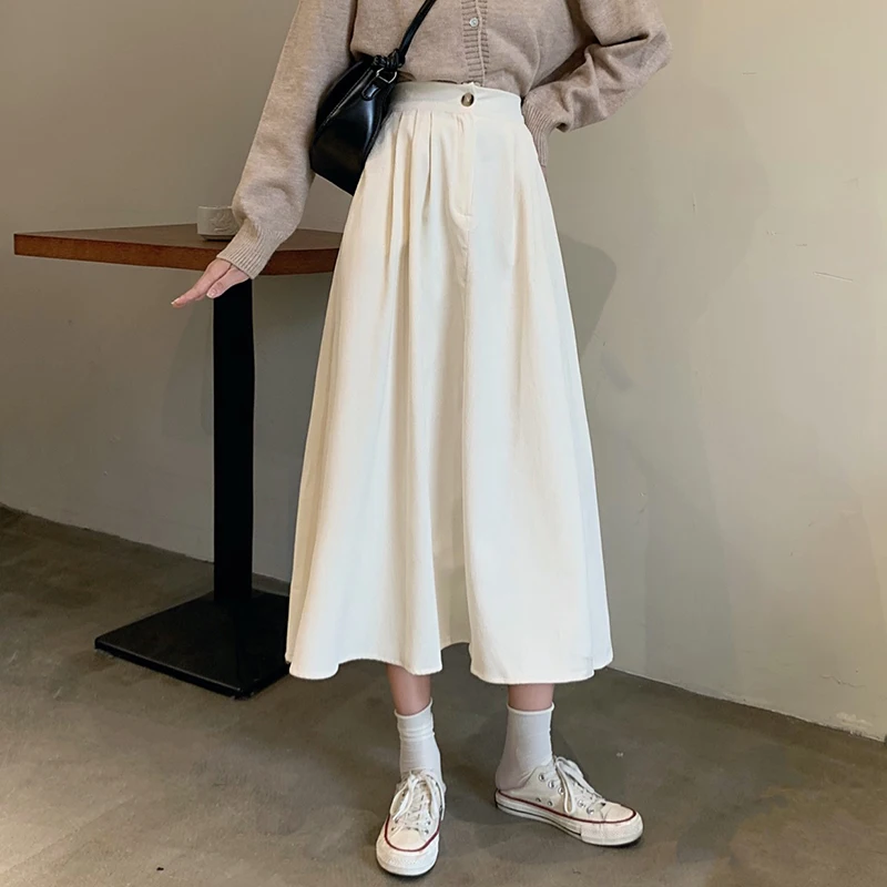 

Autumn Casual High Waist A-line Women Skirts Spring Female Long Skirts