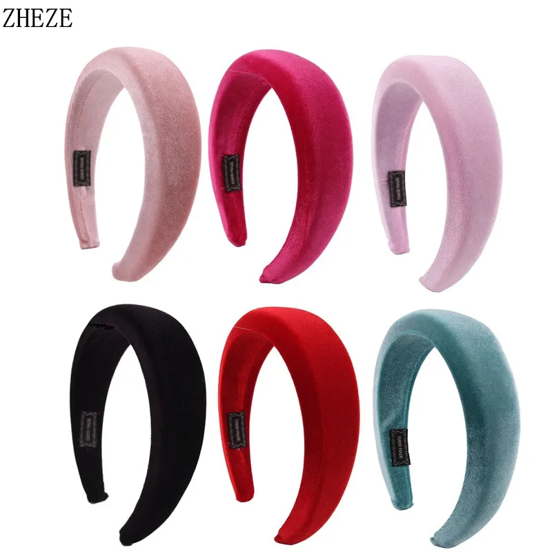 

12Pcs/Lot NEW 40mm Thick Velvet Sponge Headband Wowen Wide Soft Solid Hairband For Girls DIY Hair Accessories Boutique