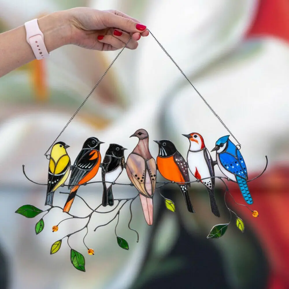 

Stained Glass Birds-on-a-wire Window Panel Hanging Sun Catcher