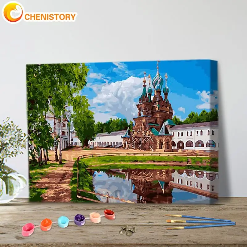 

CHENISTORY Paint By Number Handpainted Painting Drawing On Canvas Art Gift DIY Pictures By Number Castle Landscape Kits Home Dec