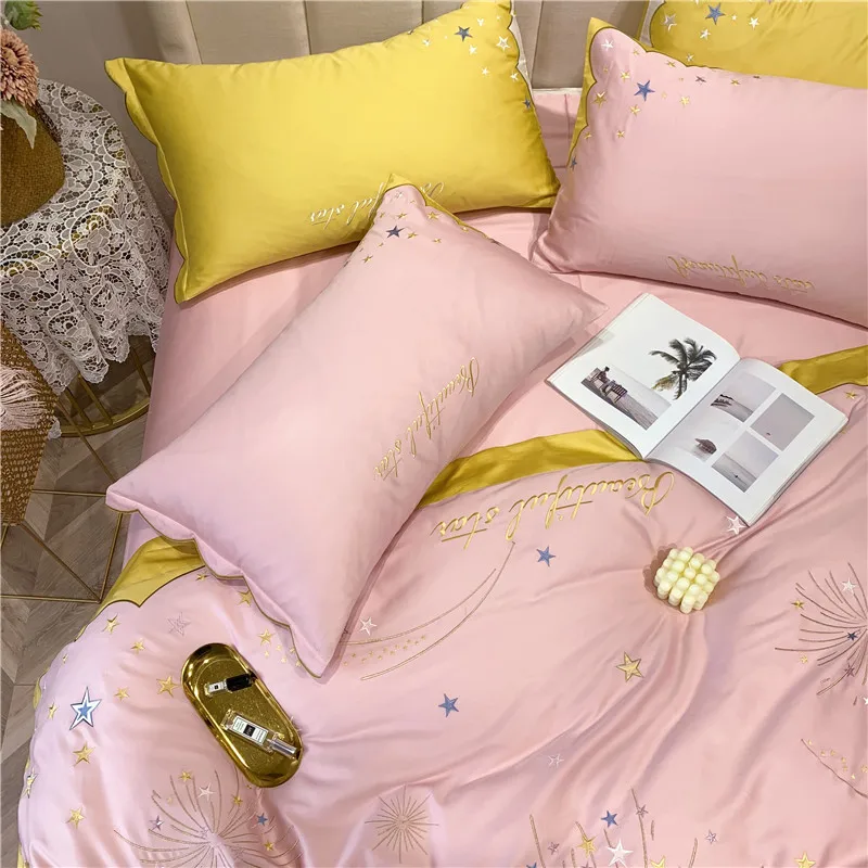 Роскошный комплект постельного белья розового синего желтого цветов 2019