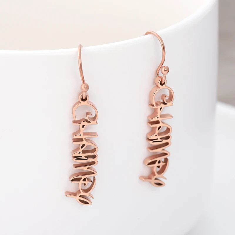 Золото имя серьги для Для женщин Нержавеющая сталь ручной работы Стад Серьги