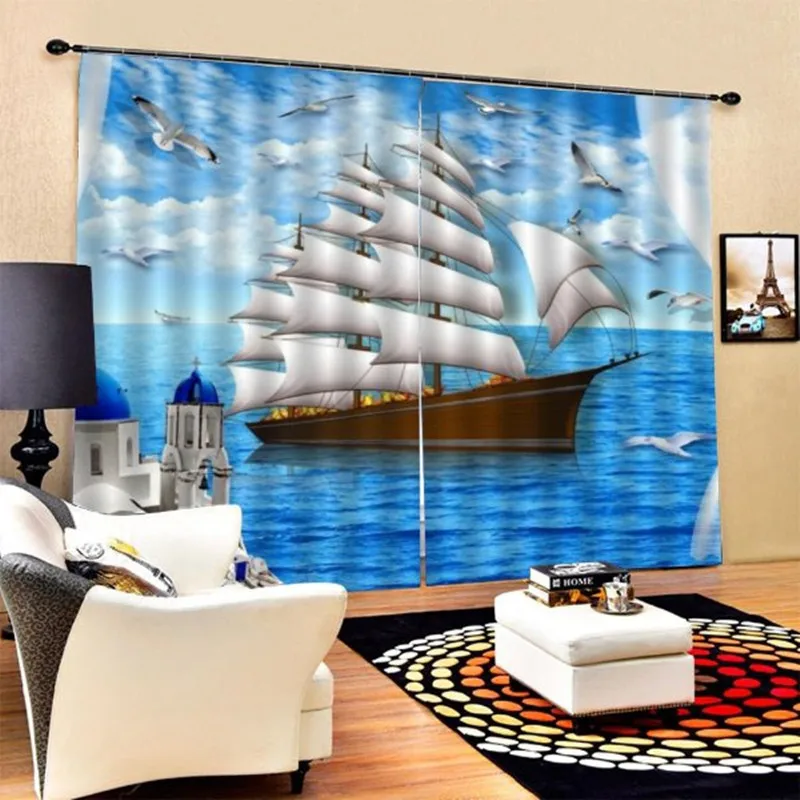 

3D Custom Sailing ship Windows Curtains Thin/Thicken Living Room Bedroom Decorative Kitchen Curtains Drapes Treatments Dropship