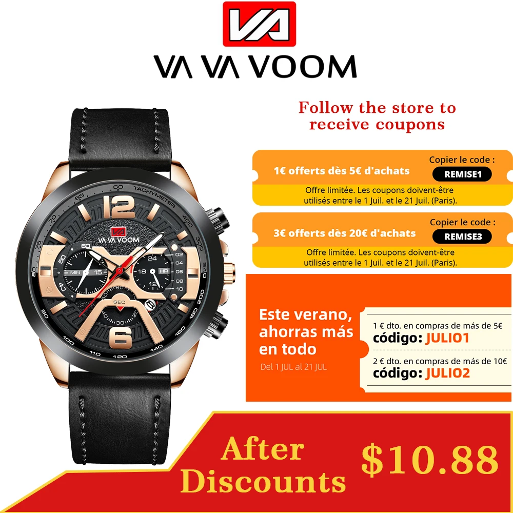 Часы наручные мужские с хронографом спортивные водонепроницаемые повседневные