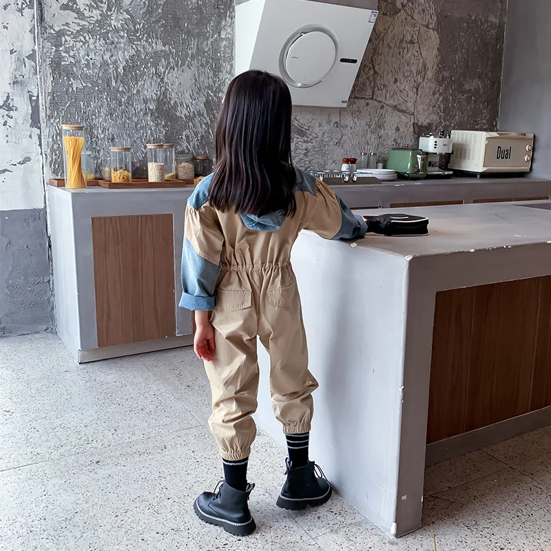 Джинсовые комбинезоны с капюшоном для девочек джинсовые брюки средней и большой