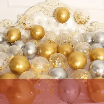gold silver 15 шт./лот, 12 дюймов, металлические хромированные латексные шары+ прозрачные Серебристые конфетти, шары на свадьбу, день рождения, розовое золото, латексные вечерние шары, Декор - Цвет: gold silver